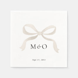 モダンアイボリーホワイトボウウォーター色モノグラム結婚ズ スタンダードカクテルナプキン
