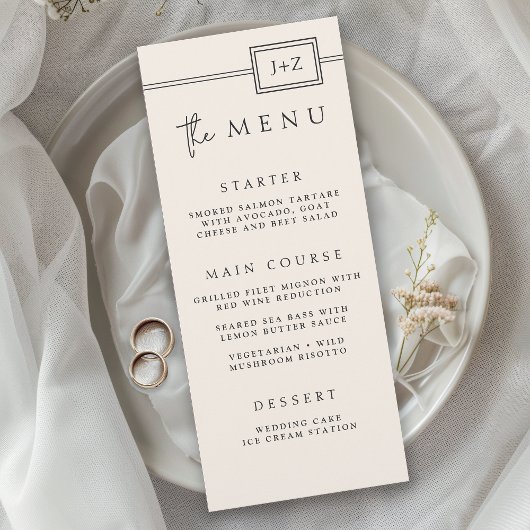 モダンアイボリーミニマル結婚リストモノグラム メニュー