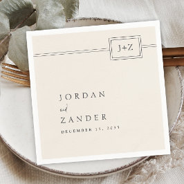 モダンアイボリーミニマル結婚主義モノグラム スタンダードカクテルナプキン