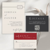 モダンアイボリーミニマル結婚主義モノグラム 招待状