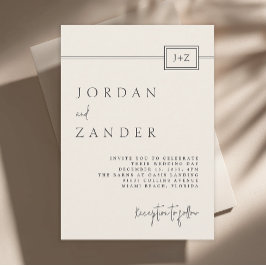 モダンアイボリーミニマル結婚主義モノグラム 招待状