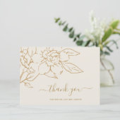 モダンアイボリーラインアートフローラエレガントな結婚式 サンキューカード (スタンド正面)