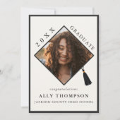 モダンアイボリー卒業帽写真発表 招待状 (正面)