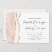 モダンアイボリー金ゴールドアガ結婚ート 招待状 (正面)