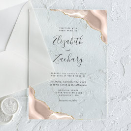 モダンアイボリー金ゴールドアゲート結婚コーナ アクリル招待状