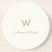 モダンアイボリー金ゴールドスクリプトモノグラム コースター (正面)