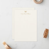 モダンアイボリー金ゴールドスクリプトモノグラム ノートカード (正面/裏面インサイチュ)