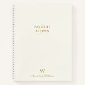 モダンアイボリー金ゴールドスクリプトモノグラム ノートブック (正面)