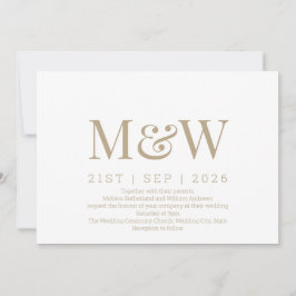 モダンアイボリー金ゴールドモノグ結婚ラム 招待状
