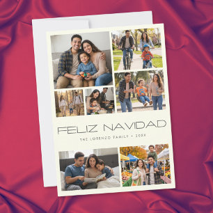 モダンアイボリー7枚フォトコラージュ Feliz Navidad シーズンカード