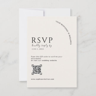 モダンアイボリー エディトリアルQRコード ウェディングRSVP 出欠カード