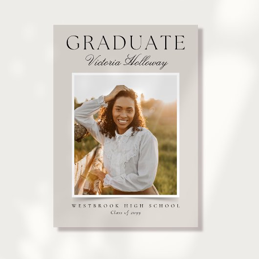 モダンアイボリー ワンフォト 卒業アナウンスメント 招待状