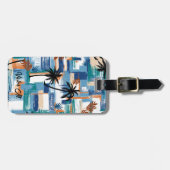 モダンアイランドトロピカルチェックブルーホワイト ラゲッジタグ (正面横)