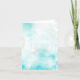 モダンアクアゴールドアルコールインクアート 水彩 海 サンキューカード