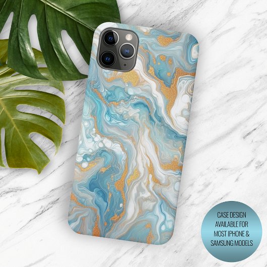 モダンアクアターコイズティールブルーゴールドアートパターン Case-Mate iPhoneケース