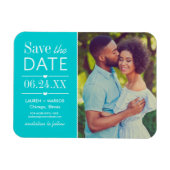 モダンアクアハートの結婚式フォト・セーブ・ザ・デート マグネット (横)