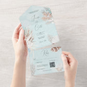 モダンアクア オーシャン シェルズ QRコード ウェディング オールインワン招待状 (貼ってはがせる)