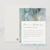 モダンアクア ダスキーブルー ゴールドアゲート ウェディング ディテール エンクロージャーカード (正面/裏面)