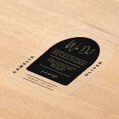 モダンアクリルはっきりしたブラック金ゴールドミニマ結婚リスト アクリル招待状 (レイダウン)