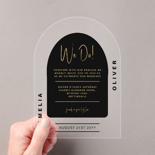 モダンアクリルはっきりしたブラック金ゴールドミニマ結婚リスト アクリル招待状 (インサイチュ (ポータブル))