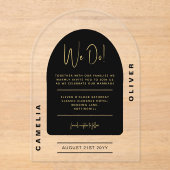 モダンアクリルはっきりしたブラック金ゴールドミニマ結婚リスト アクリル招待状 (正面)