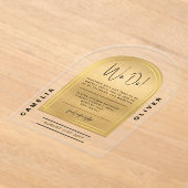 モダンアクリルはっきりした金ゴールドミニマ結婚リスト アクリル招待状 (レイダウン)