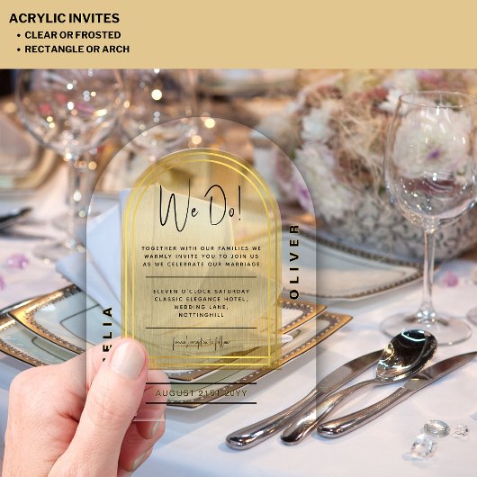 モダンアクリルはっきりした金ゴールドミニマ結婚リスト アクリル招待状