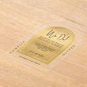 モダンアクリル金ゴールドはっきりしたブラックミニマル結婚リスト アクリル招待状 (レイダウン)