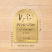 モダンアクリル金ゴールドはっきりしたブラックミニマル結婚リスト アクリル招待状 (正面)