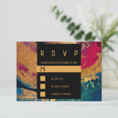 モダンアク絵画ル黒金ゴールド結婚ズ 出欠カード (スタンド正面)