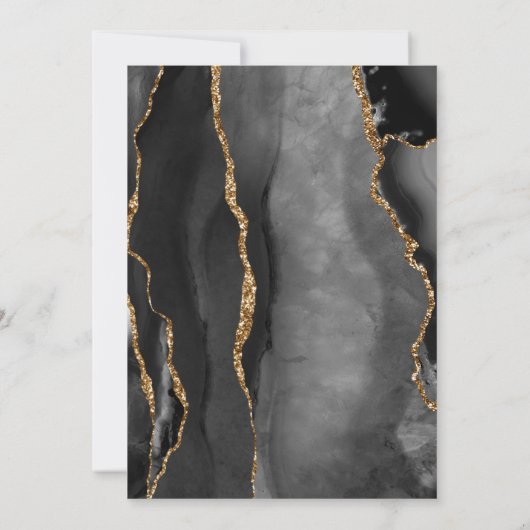 モダンアゲートフレーム ブラックゴールド ウェディング 招待状 (裏面)