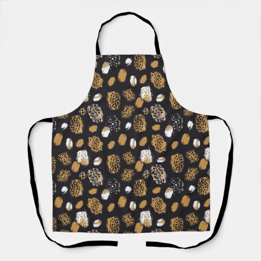モダンアニマルプリントブラック&ブラウンエプロン エプロン (正面)
