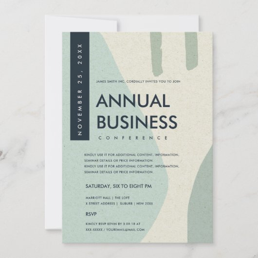 モダンアブストラクトアートアクアブルーカンファレンスイベント 招待状 (正面)