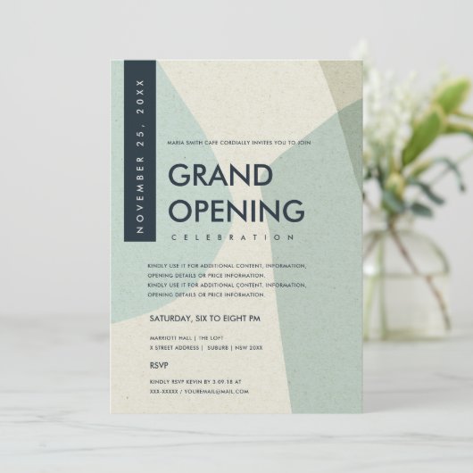 モダンアブストラクトアートアクアブルーグランドオープニングイベント 招待状 (スタンド正面)