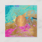 モダンアブストラクトアートペイントの銅金モノグラム スクエア名刺 (正面)