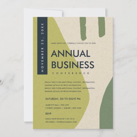 モダンアブストラクトアート ライムグリーン カンファレンス イベント 招待状 (正面)