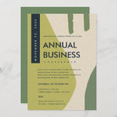 モダンアブストラクトアート ライムグリーン カンファレンス イベント 招待状 (正面/裏面)