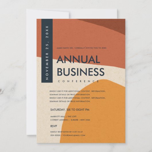 モダンアブストラクトアート ラストオレンジ カンファレンス イベント 招待状 (正面)