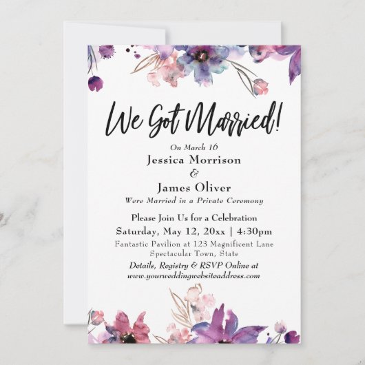 モダンアブストラクトウォーターカラーフローラルズ　私たち結婚しました！ 招待状 (正面)