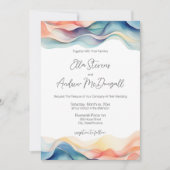 モダンアブストラクトカラーウェーブ結婚式 招待状 (正面)