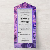 モダンアブストラクトギャラクシーアート ウェーブ ブルー シック ウェディング オールインワン招待状 (内側)