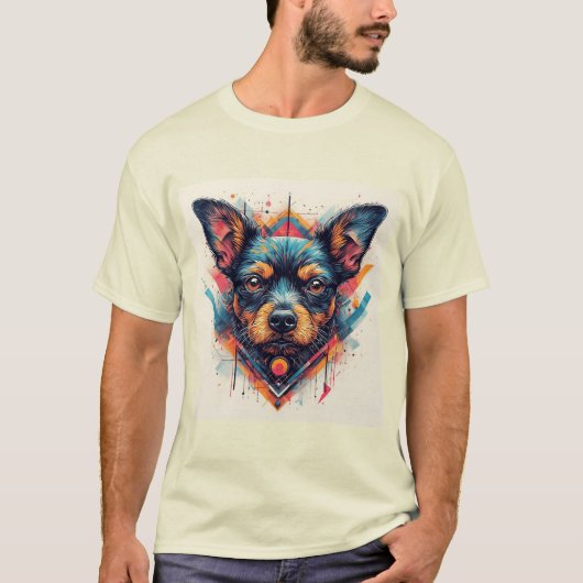 モダンアブストラクトデザインの犬 Tシャツ (正面)
