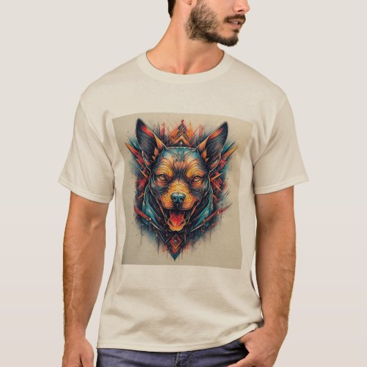 モダンアブストラクトデザインの犬 Tシャツ (正面)
