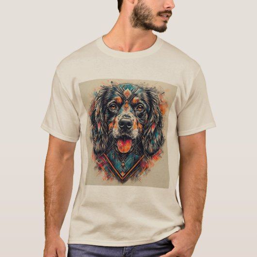 モダンアブストラクトデザインの犬 Tシャツ (正面)