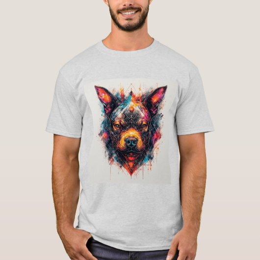 モダンアブストラクトデザインの犬 Tシャツ (正面)