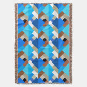 モダンアブストラクトトライアングル、コバルトブルーとブラウン スローブランケット (正面縦)