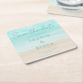 モダンアブストラクトビーチウェディング・セーブ・ザ・デート スクエアペーパーコースター (アングル)