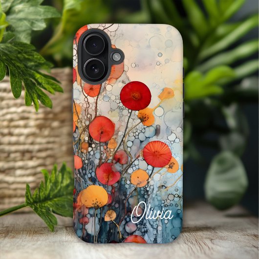 モダンアブストラクトフラワーズ 名前入り Case-Mate iPhoneケース