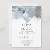 モダンアブストラクトブラシストローク ダスティーブルー セージグリーン 招待状 (正面)