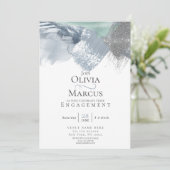 モダンアブストラクトブラシストローク ダスティーブルー セージグリーン 招待状 (スタンド正面)